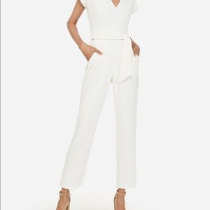 NWT Express v-neck tie waist jumpsuit size S off white